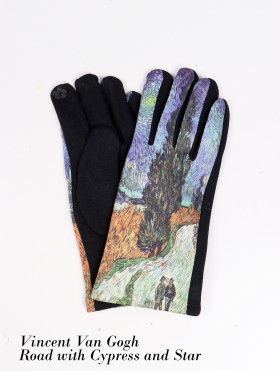 Road with Cypress and Star Oil Painting Touch Screen Gloves